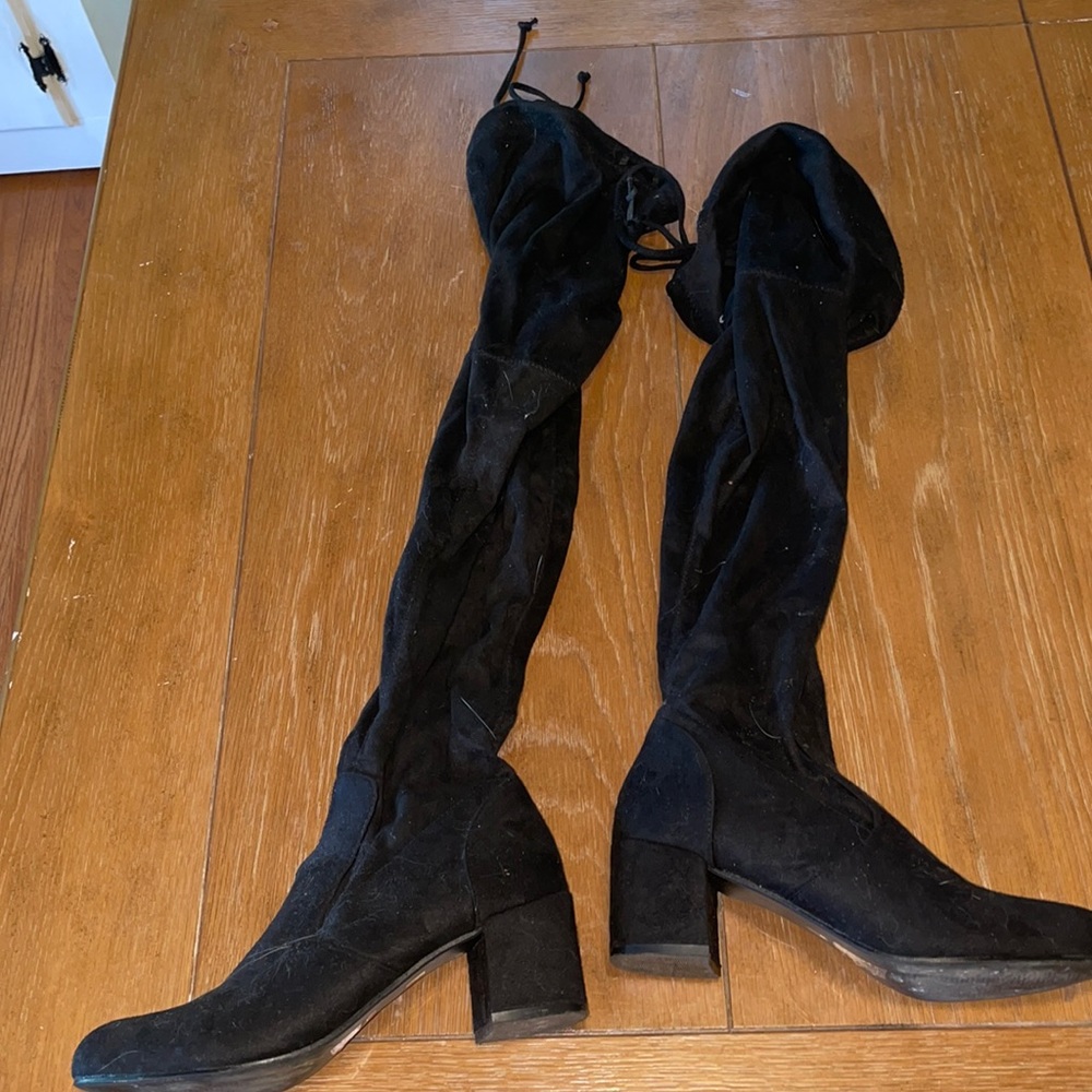 Thigh high black suede boots. 8.5